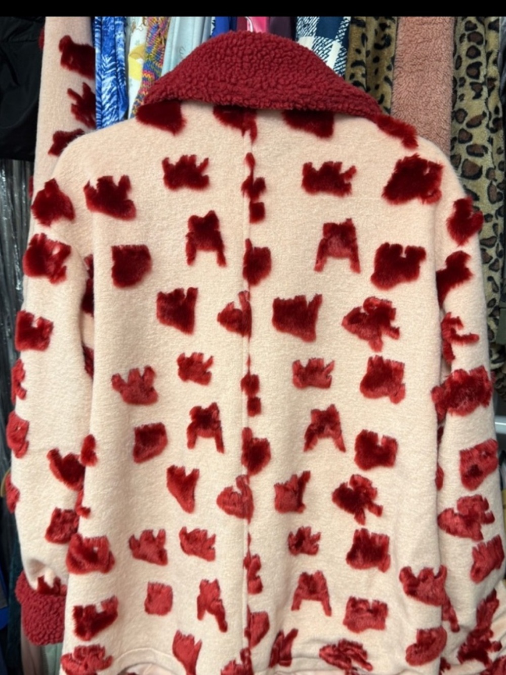 Glamorous faux Sherpa jacket coat pink Merlot red zipper snap front $260 new - Picture 3 of 11